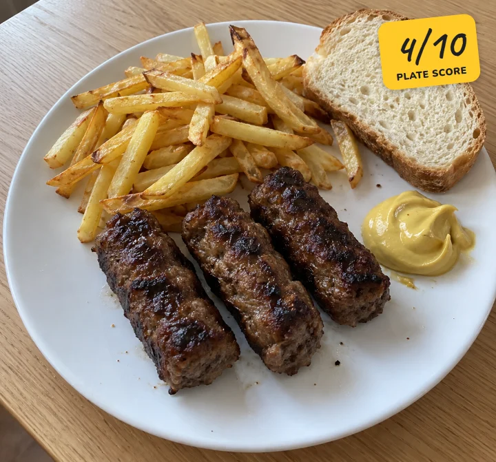 Mici with fries, plate score 4 out of 10